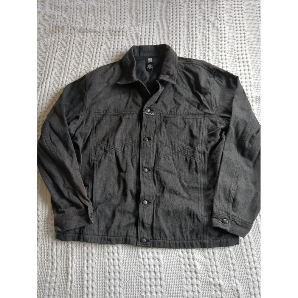 Marithe Francois Girbaud Jacket DISTRESSED STAINS Mens Size XL Black Snap
